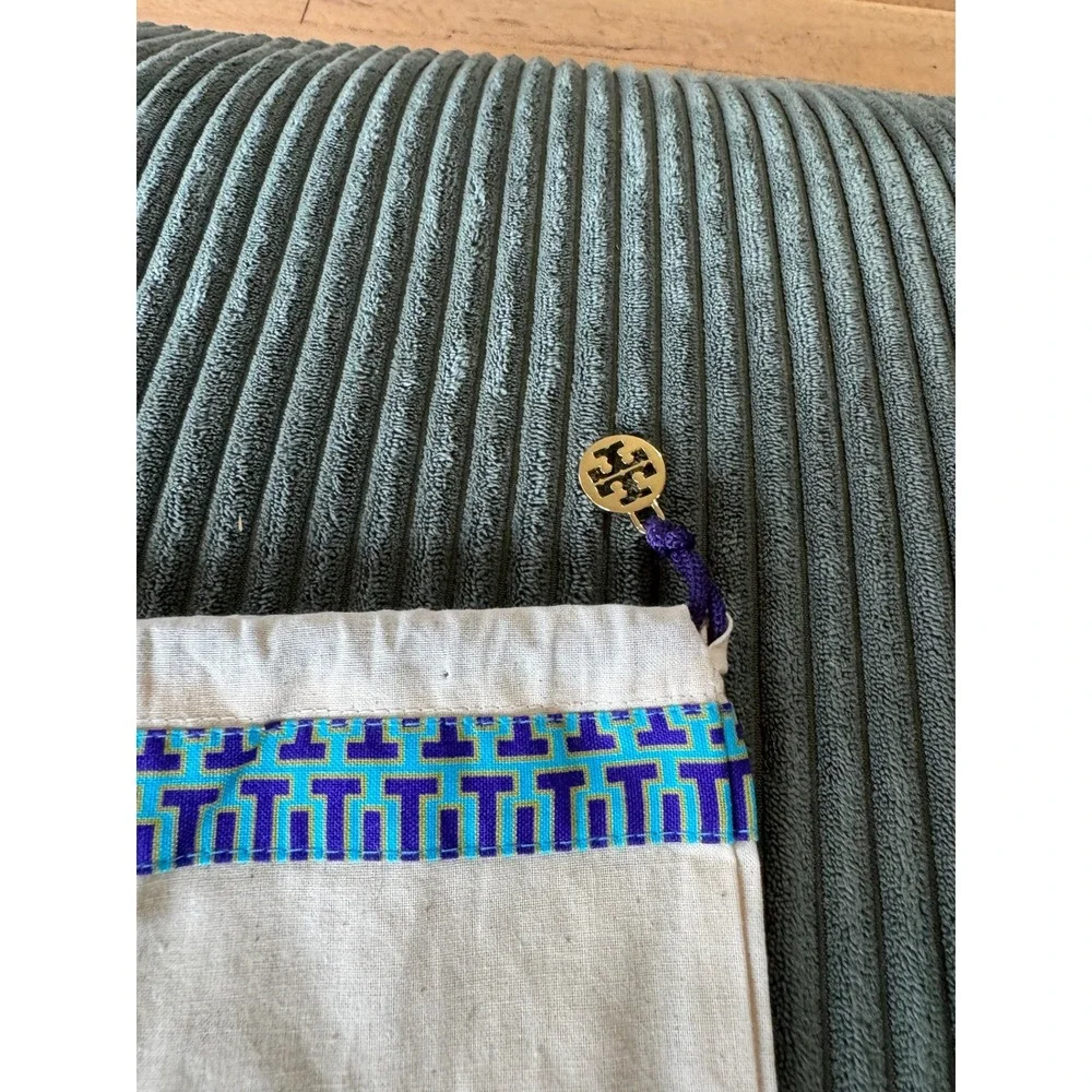 Tory Burch Dust Bag Pouch Beige Blue Logo Charm Drawstring Travel Accessory‎
